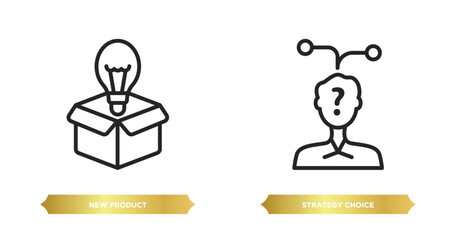 two editable outline icons from startup stategy and concept. thin line icons such as new product, strategy choice vector.