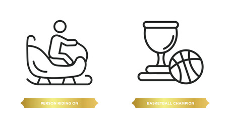 two editable outline icons from sports concept. thin line icons such as person riding on sleigh, basketball champion vector.
