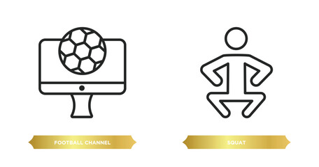 two editable outline icons from sports concept. thin line icons such as football channel, squat vector.
