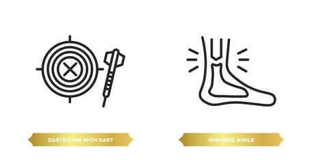 two editable outline icons from sports concept. thin line icons such as dartboard with dart, sprained ankle vector.