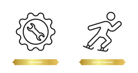 two editable outline icons from sports concept. thin line icons such as equipment, ice skating man vector.