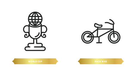 two editable outline icons from sports concept. thin line icons such as world cup, race bike vector.