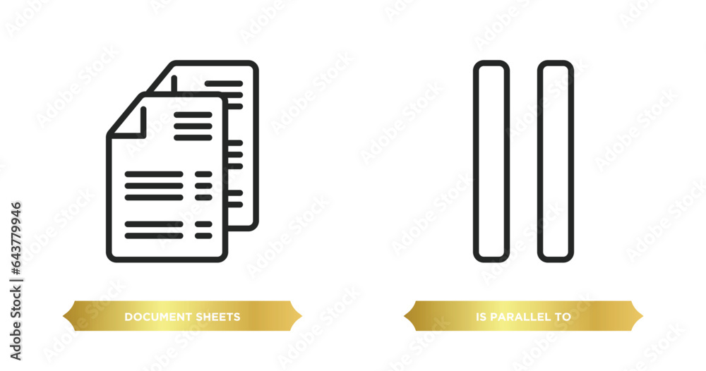 Poster two editable outline icons from signs concept. thin line icons such as document sheets, is parallel 