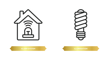 two editable outline icons from smart home concept. thin line icons such as alarm system, illumination vector.
