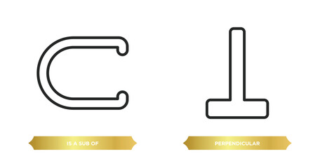two editable outline icons from signs concept. thin line icons such as is a sub of, perpendicular vector.