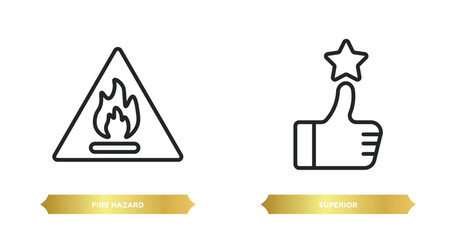 two editable outline icons from signs concept. thin line icons such as fire hazard, superior vector.