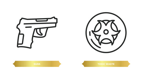 two editable outline icons from signs concept. thin line icons such as guns, toxic waste vector.