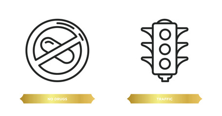 two editable outline icons from signs concept. thin line icons such as no drugs, traffic vector.