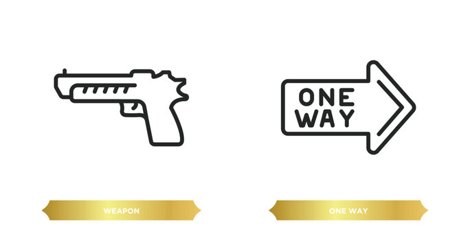 two editable outline icons from signs concept. thin line icons such as weapon, one way vector.