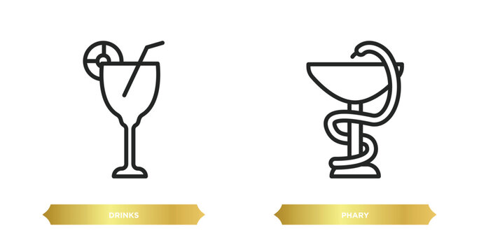 two editable outline icons from signs concept. thin line icons such as drinks, phary vector.