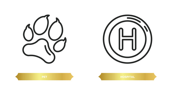 two editable outline icons from signs concept. thin line icons such as pet, hospital vector.