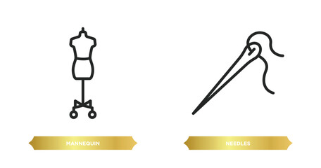 two editable outline icons from sew collection. thin concept. thin line icons such as mannequin, needles vector.