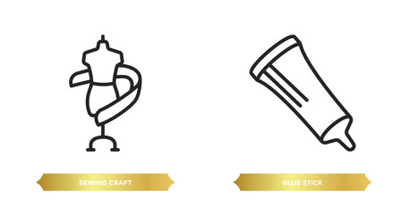 two editable outline icons from sew concept. thin line icons such as sewing craft, glue stick vector.