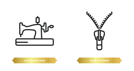 two editable outline icons from sew concept. thin line icons such as old sewing hine, slide fastener vector.