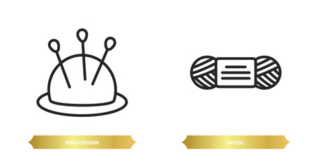 two editable outline icons from sew concept. thin line icons such as pincushion, wool vector.