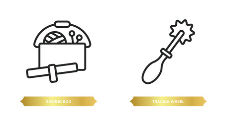 two editable outline icons from sew concept. thin line icons such as sewing box, tracing wheel vector.