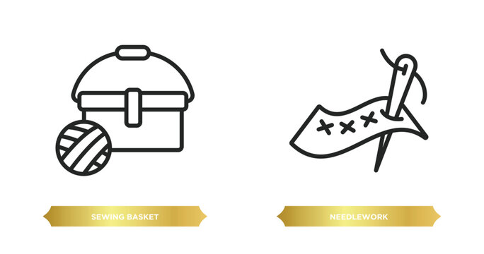 two editable outline icons from sew concept. thin line icons such as sewing basket, needlework vector.