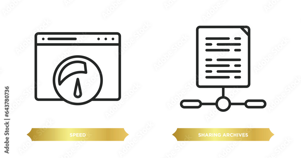 Poster two editable outline icons from search engine optimization concept. thin line icons such as speed, s