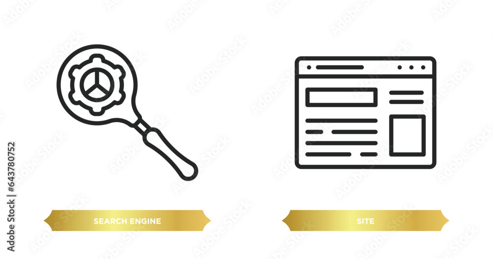 Poster two editable outline icons from search engine optimization concept. thin line icons such as search e