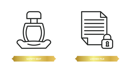 two editable outline icons from security concept. thin line icons such as safety seat, locked file vector.