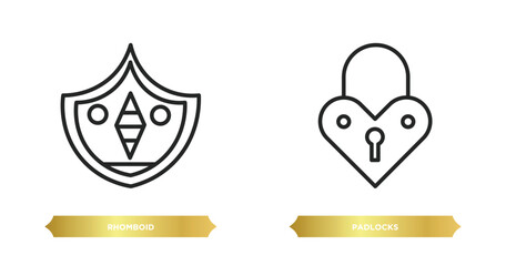 two editable outline icons from security concept. thin line icons such as rhomboid, padlocks vector.