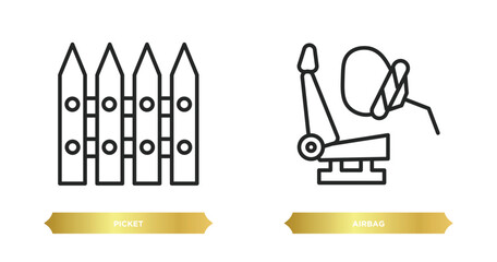 two editable outline icons from security concept. thin line icons such as picket, airbag vector.