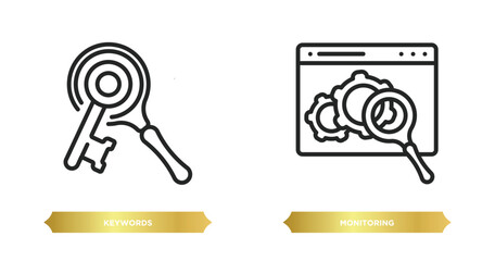 two editable outline icons from search engine optimization concept. thin line icons such as keywords, monitoring vector.