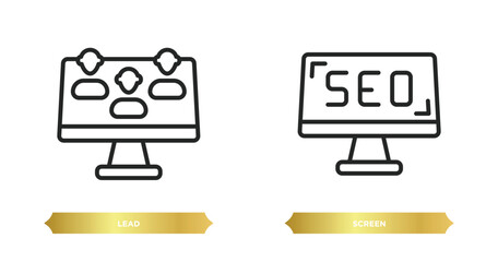 two editable outline icons from search engine optimization concept. thin line icons such as lead, screen vector.