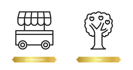 two editable outline icons from season concept. thin line icons such as ice cream cart, tree vector.