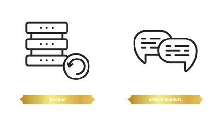 two editable outline icons from search engine optimization concept. thin line icons such as backup, speech bubbles vector.