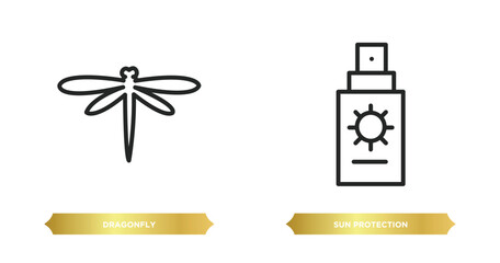 two editable outline icons from season concept. thin line icons such as dragonfly, sun protection vector.