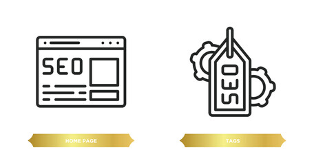 two editable outline icons from search engine optimization concept. thin line icons such as home page, tags vector.