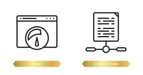 two editable outline icons from search engine optimization concept. thin line icons such as speed, sharing archives vector.
