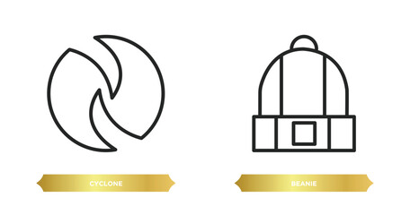 two editable outline icons from season concept. thin line icons such as cyclone, beanie vector.