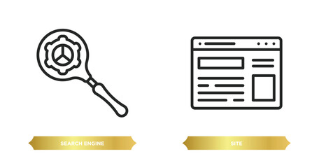 two editable outline icons from search engine optimization concept. thin line icons such as search engine, site vector.