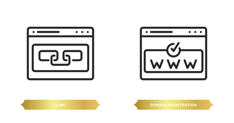 two editable outline icons from search engine optimization concept. thin line icons such as link, domain registration vector.