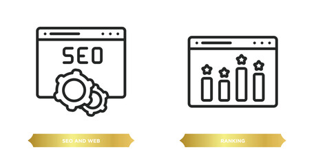 two editable outline icons from search engine optimization concept. thin line icons such as seo and web, ranking vector.