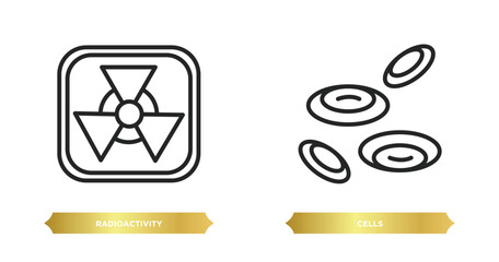 two editable outline icons from science concept. thin line icons such as radioactivity, cells vector.