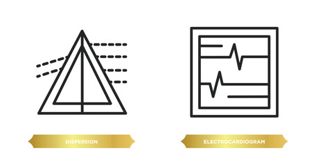 two editable outline icons from science concept. thin line icons such as dispersion, electrocardiogram vector.