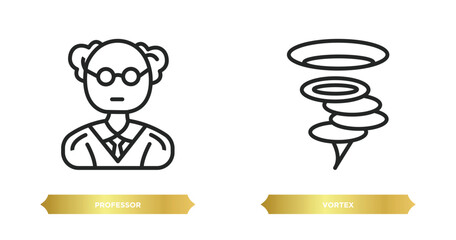 two editable outline icons from science concept. thin line icons such as professor, vortex vector.