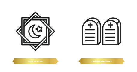 two editable outline icons from religion concept. thin line icons such as rub el hizb, commandments vector.