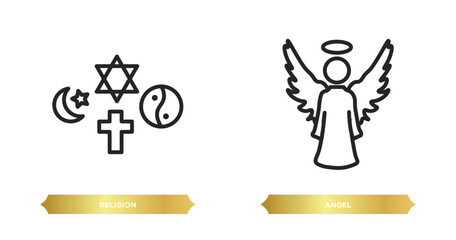 two editable outline icons from religion concept. thin line icons such as religion, angel vector.