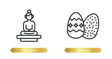 two editable outline icons from religion concept. thin line icons such as great buddha, easter eggs vector.