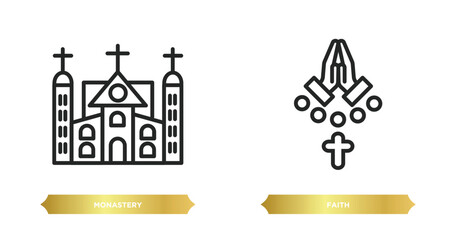 Fototapeta premium two editable outline icons from religion concept. thin line icons such as monastery, faith vector.
