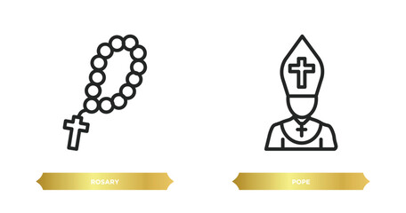 two editable outline icons from religion concept. thin line icons such as rosary, pope vector.
