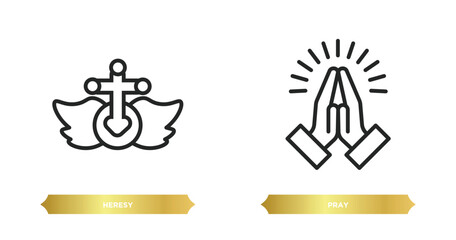 two editable outline icons from religion concept. thin line icons such as heresy, pray vector. - obrazy, fototapety, plakaty