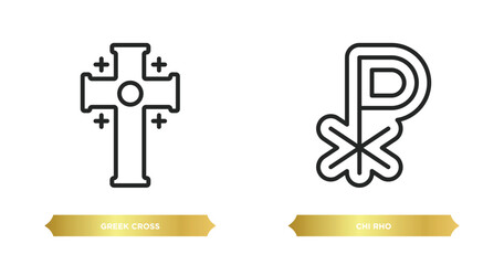 Fototapeta premium two editable outline icons from religion concept. thin line icons such as greek cross, chi rho vector.