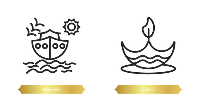 two editable outline icons from religion concept. thin line icons such as noah ark, diwali vector.