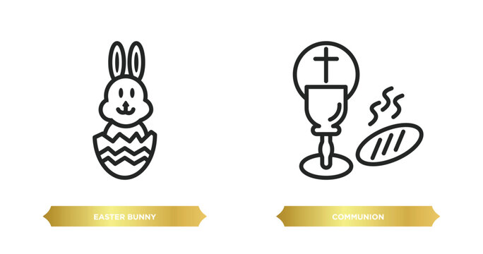 two editable outline icons from religion concept. thin line icons such as easter bunny, communion vector.
