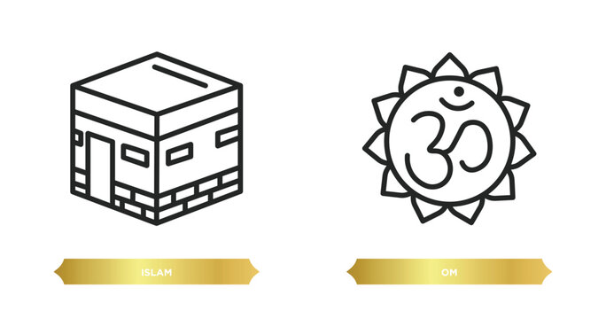 two editable outline icons from religion concept. thin line icons such as islam, om vector.